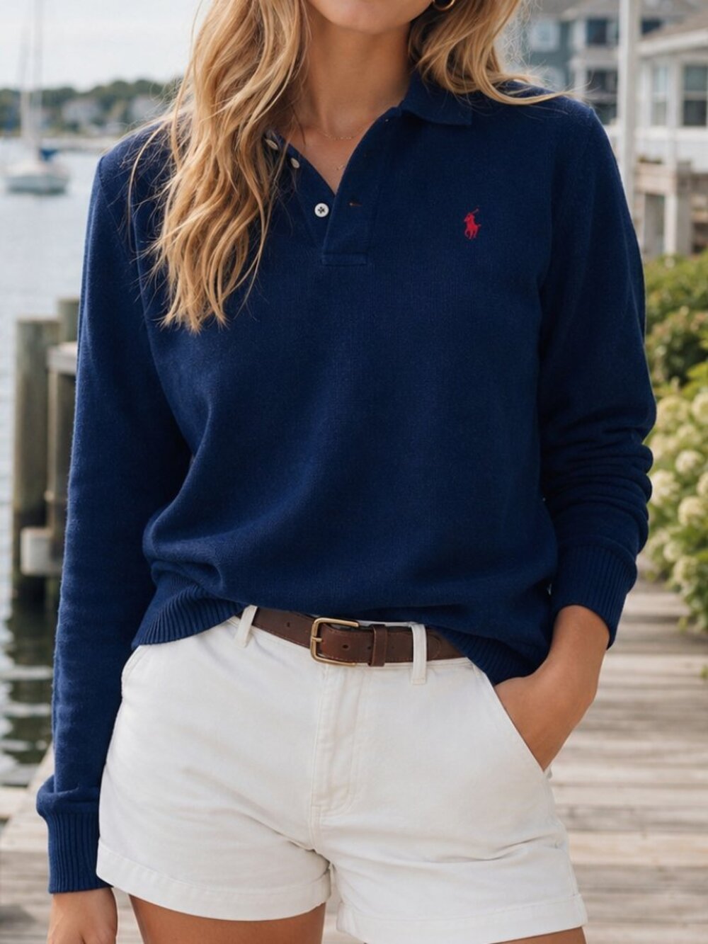 Polo Ralph Lauren Lambs Wool Sweater XL Navy Collared Henley Old Money Academia